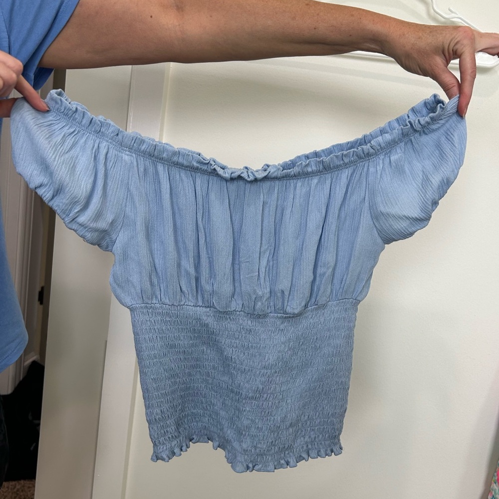Off The Shoulder Light Blue Top